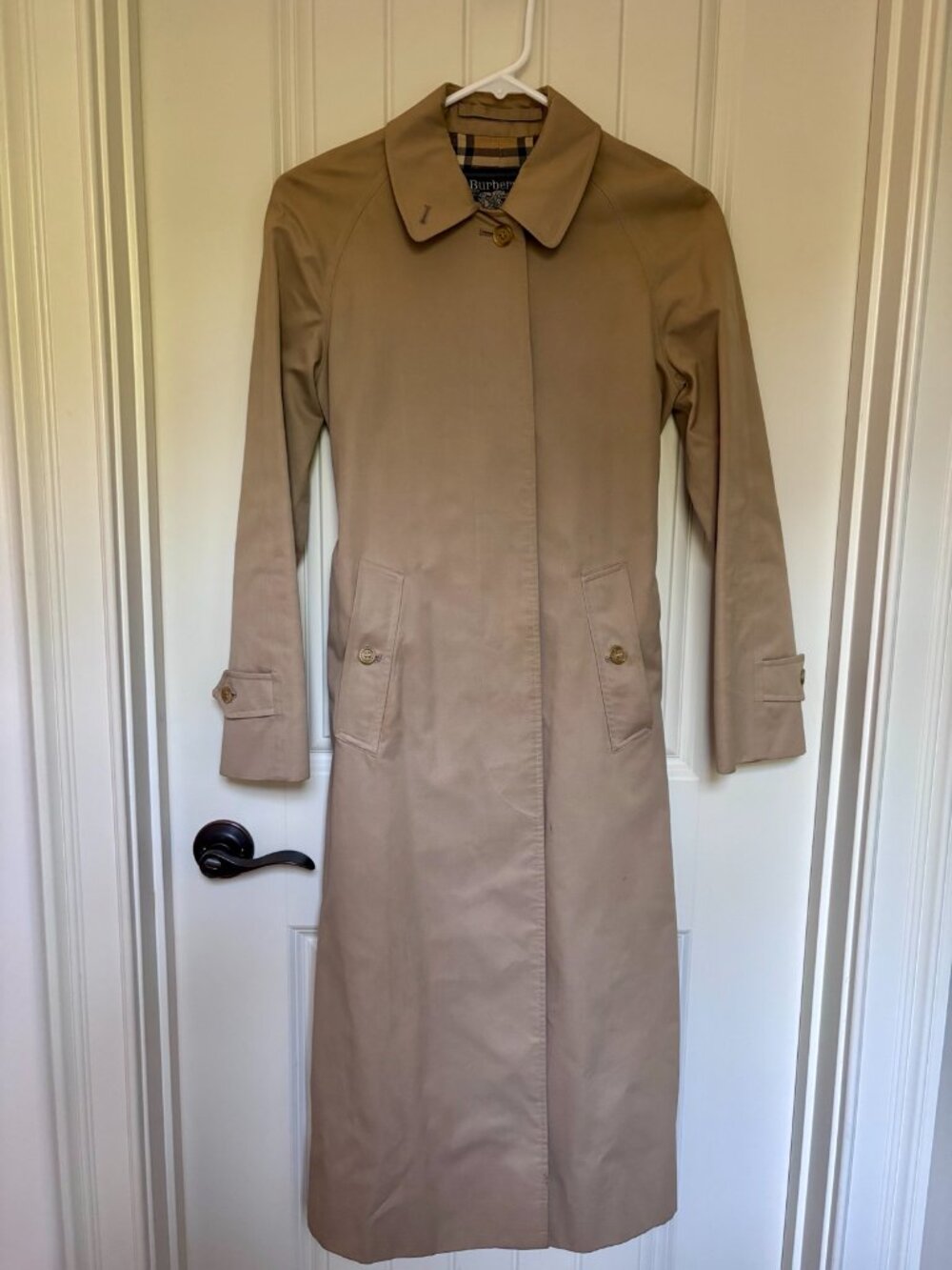 Vintage Burberrys Tan Nova Check Lined Belted Trench Coat Size 2 Long